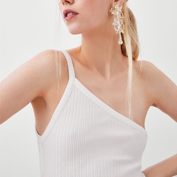 Zara Tops - Zara white ribbed off the shoulder t-shirt